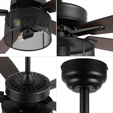 Max 52"  Farmhouse Industrial Iron/Wood Mobile-App/Remote-Controlled LED Ceiling Fan - JONATHAN Y
